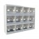 Block of 12 Cages, 3 on top and 4 beside each other, per cage 40cm wide and 50cm high, with nesting-box for finches